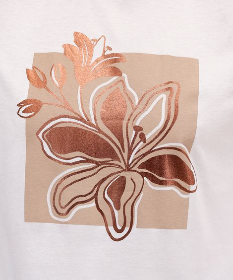 camiseta feminina de algodão floral metalizada off white