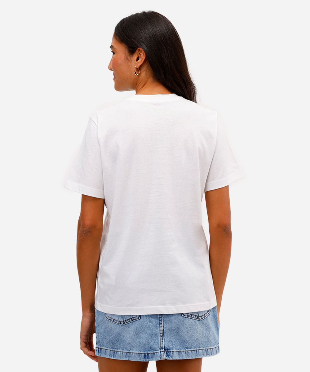 camiseta feminina de algodão floral metalizada off white