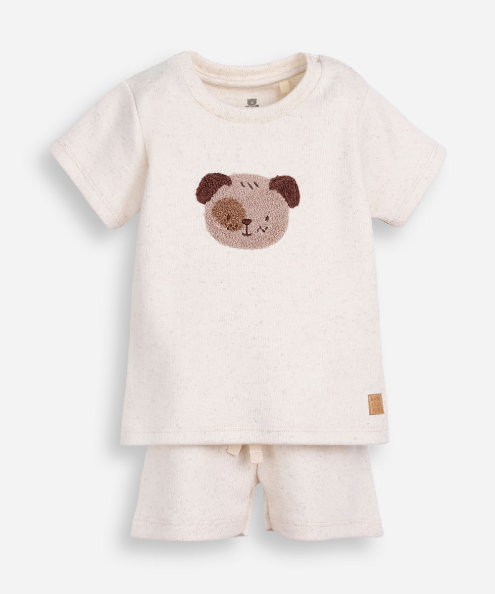 conjunto texturizado infantil cachorrinho bege