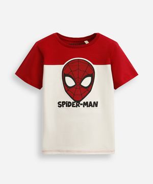 camiseta infantil de algodão com recorte homem aranha bege