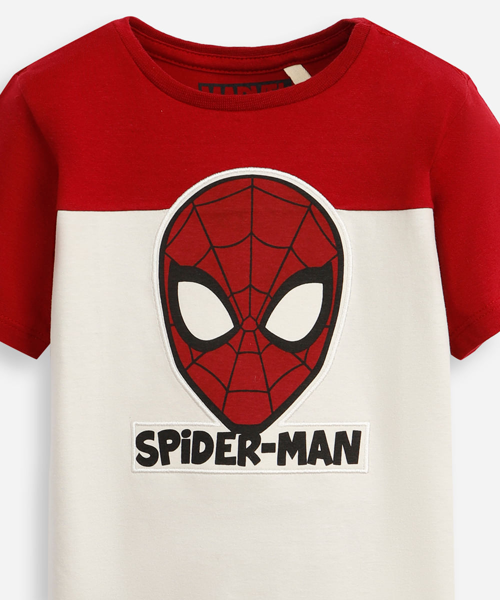 camiseta infantil de algodão com recorte homem aranha bege