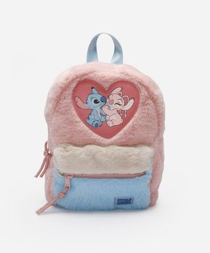 mochila infantil de pelúcia stitch e angel multicor