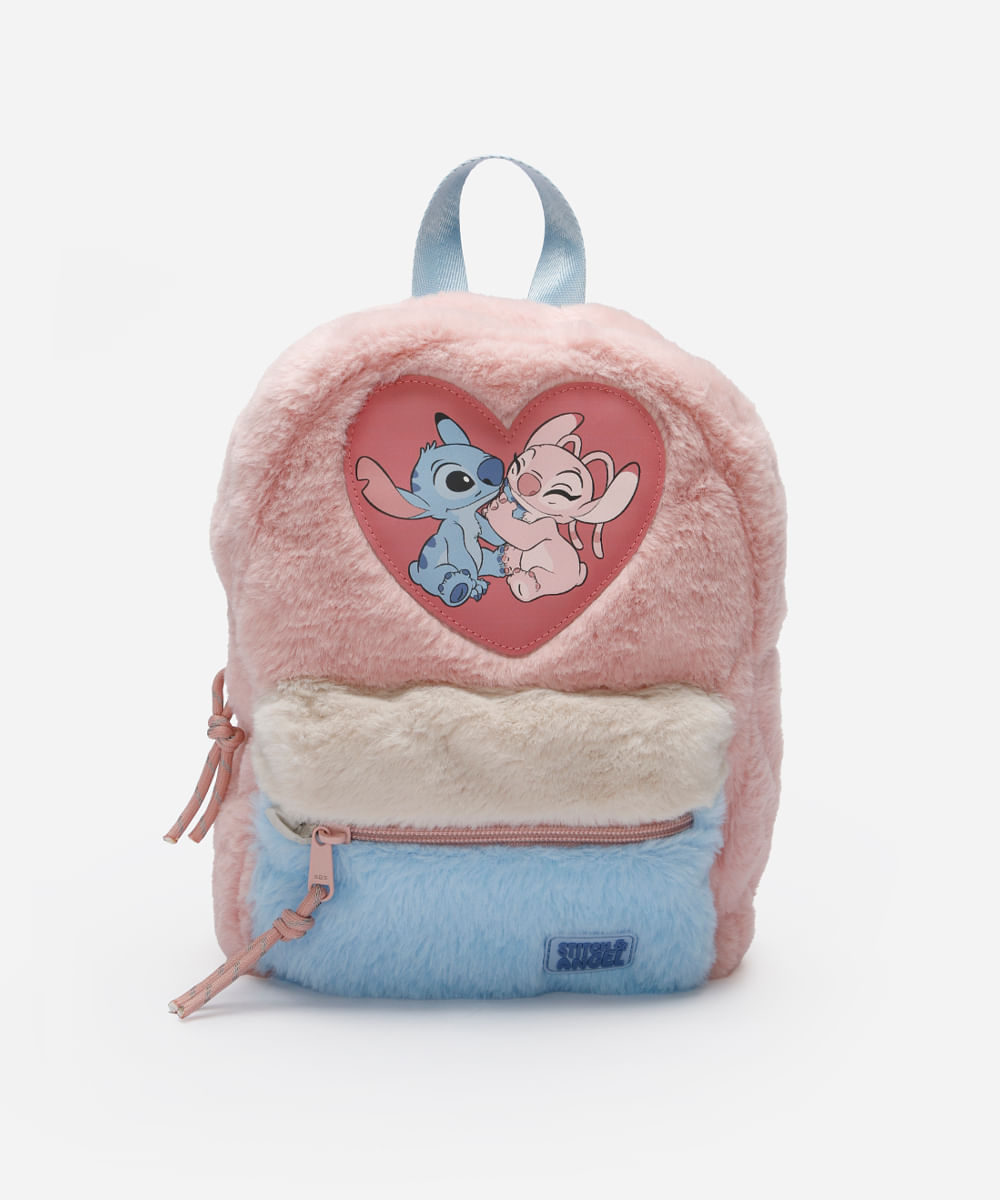mochila infantil de pelúcia stitch e angel multicor