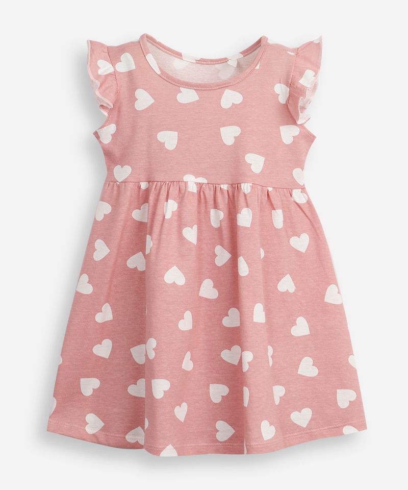 vestido infantil de algodão corações rosa