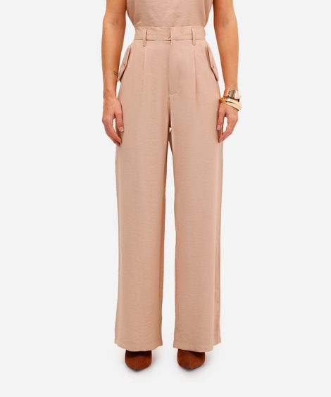 calça wide leg feminina com viscose bege