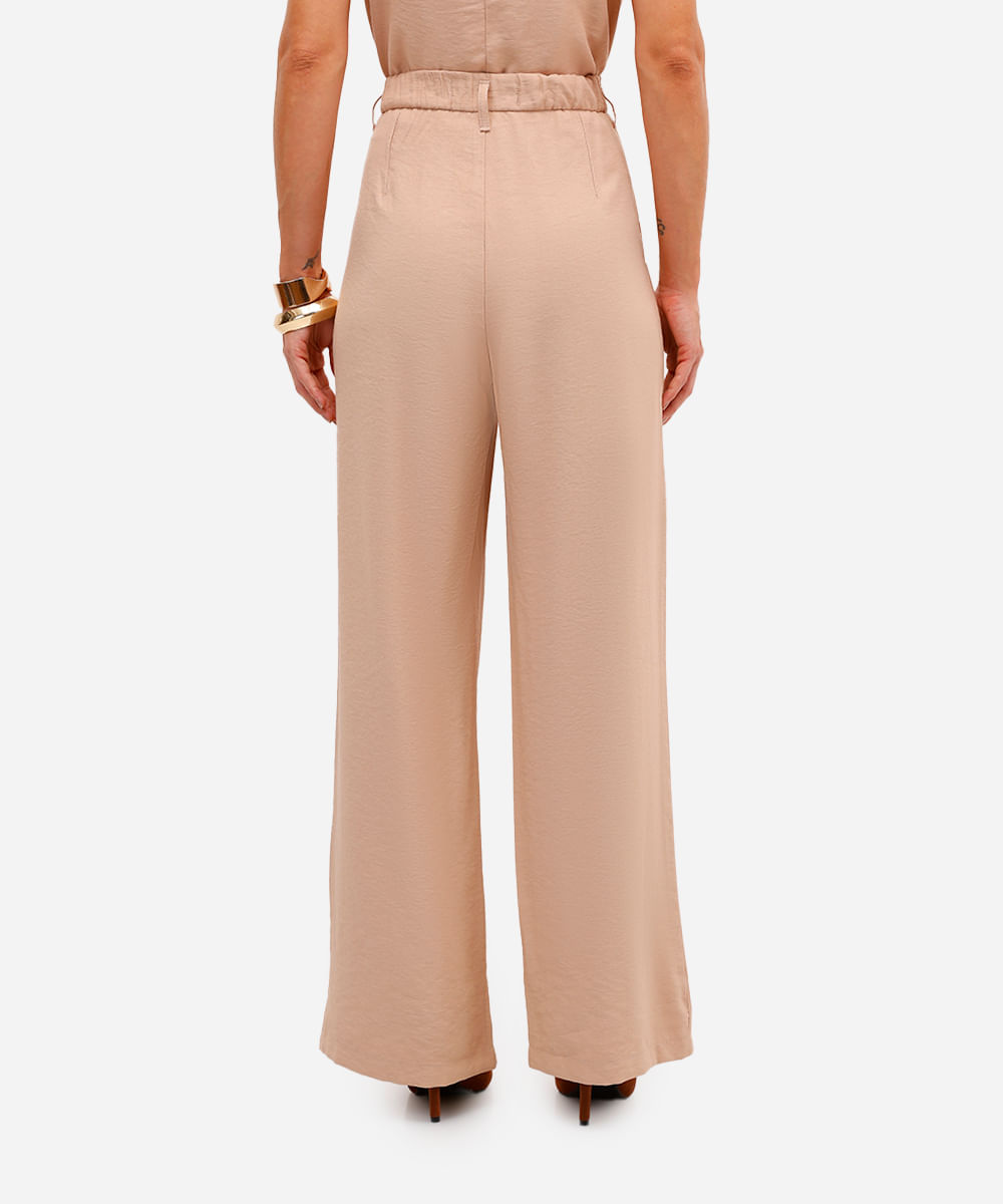 calça wide leg feminina com viscose bege