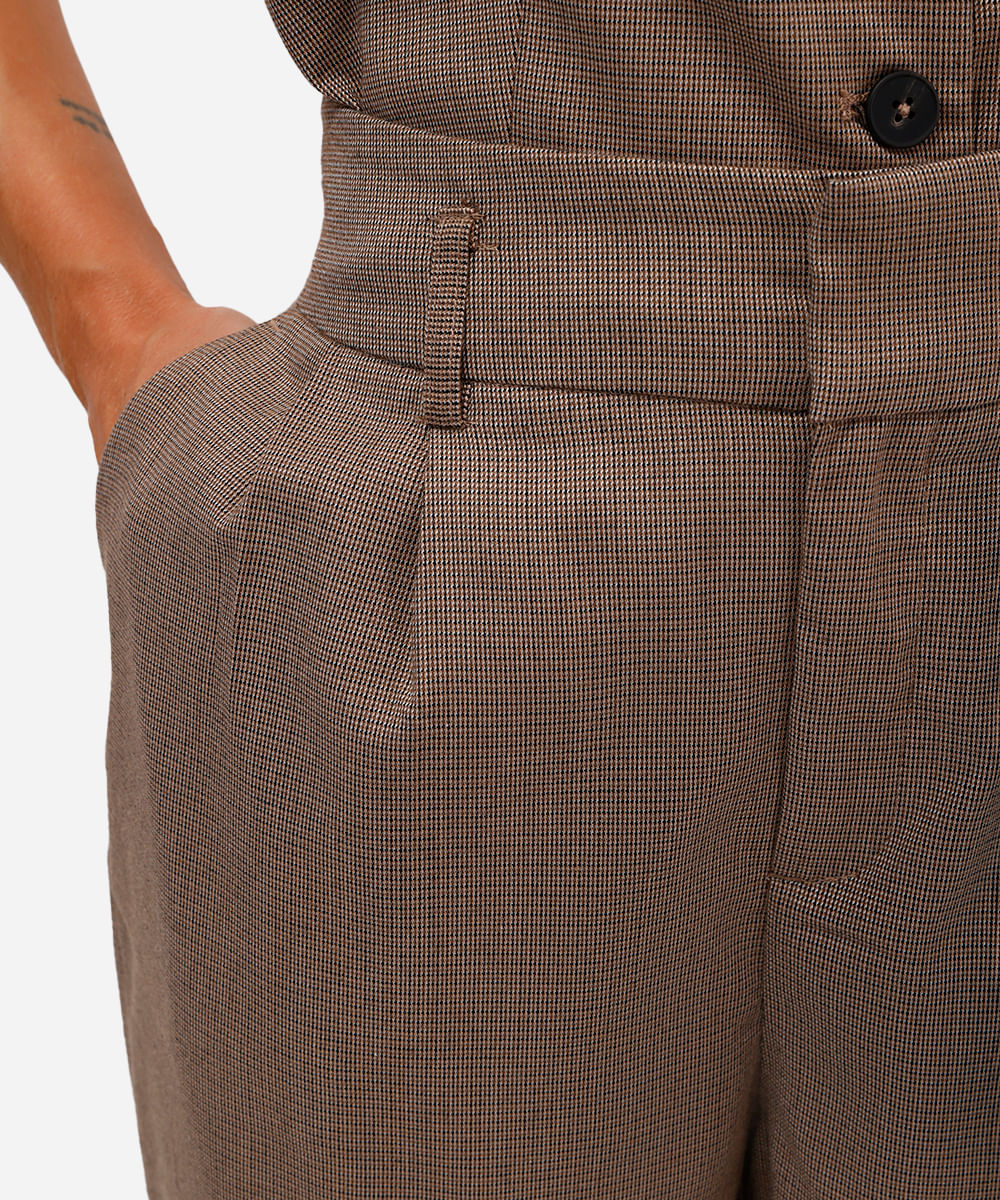 calça reta feminina de alfaiataria cós elástico marrom