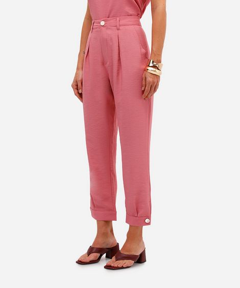 calça de alfaiataria feminina de viscose com pregas rosa