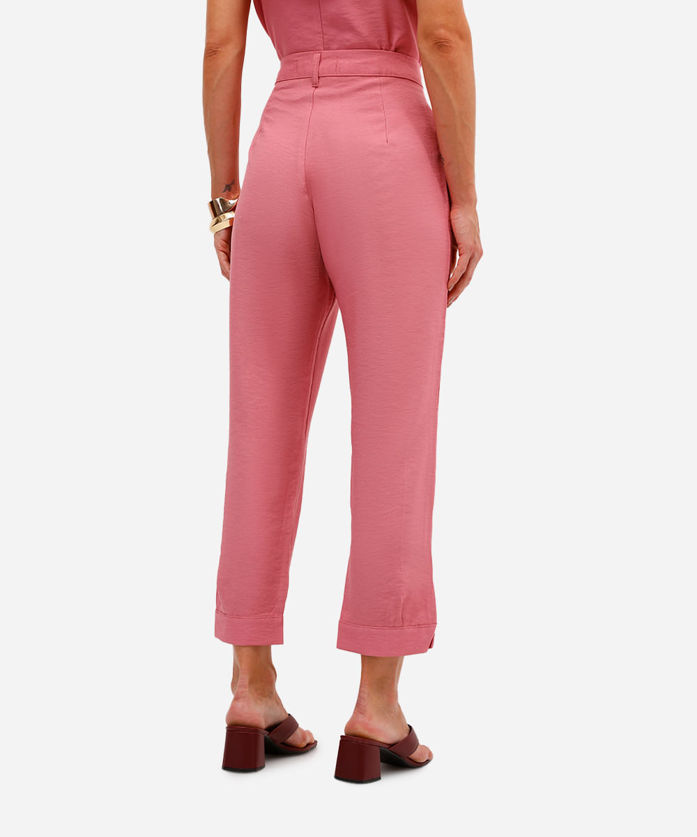 calça de alfaiataria feminina de viscose com pregas rosa