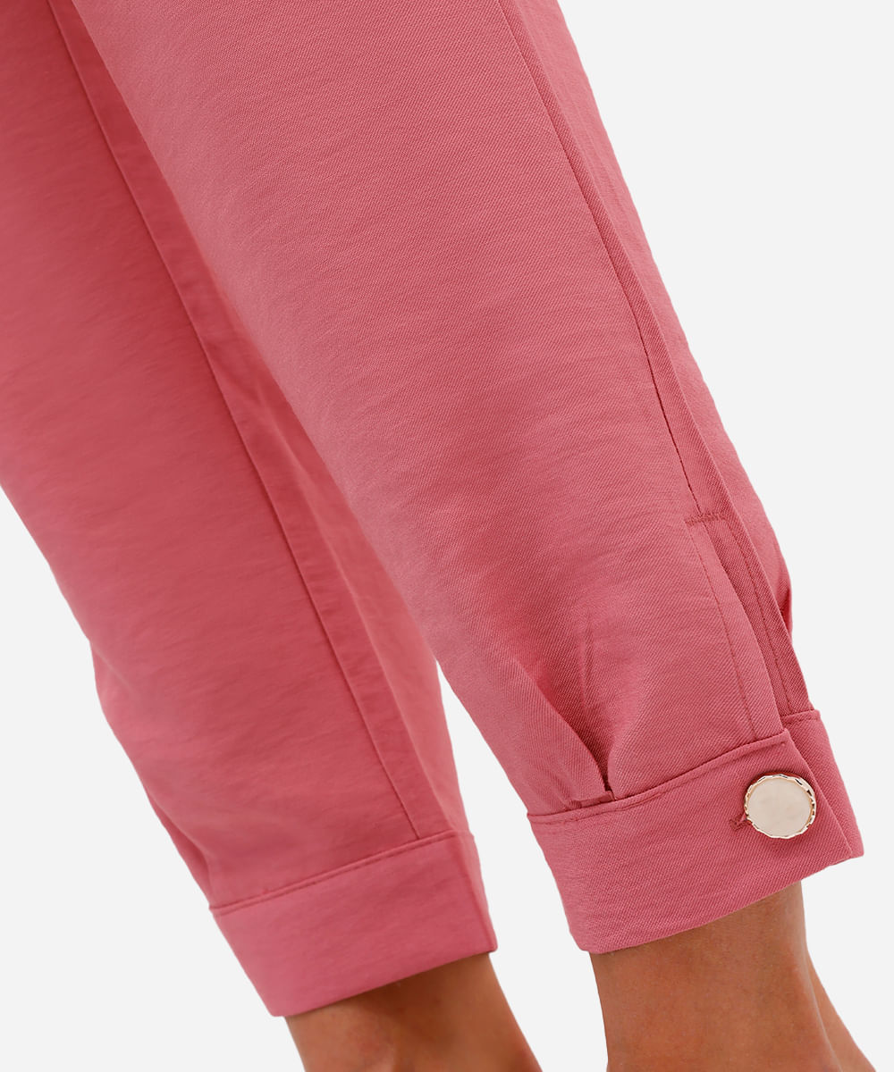 calça de alfaiataria feminina de viscose com pregas rosa