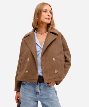 casaco feminino manga longa texturizado marrom