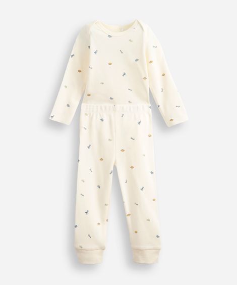 conjunto longo infantil de algodão dino off white