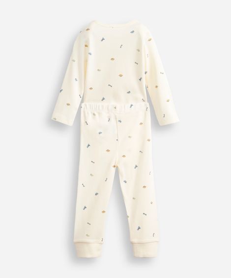 conjunto longo infantil de algodão dino off white