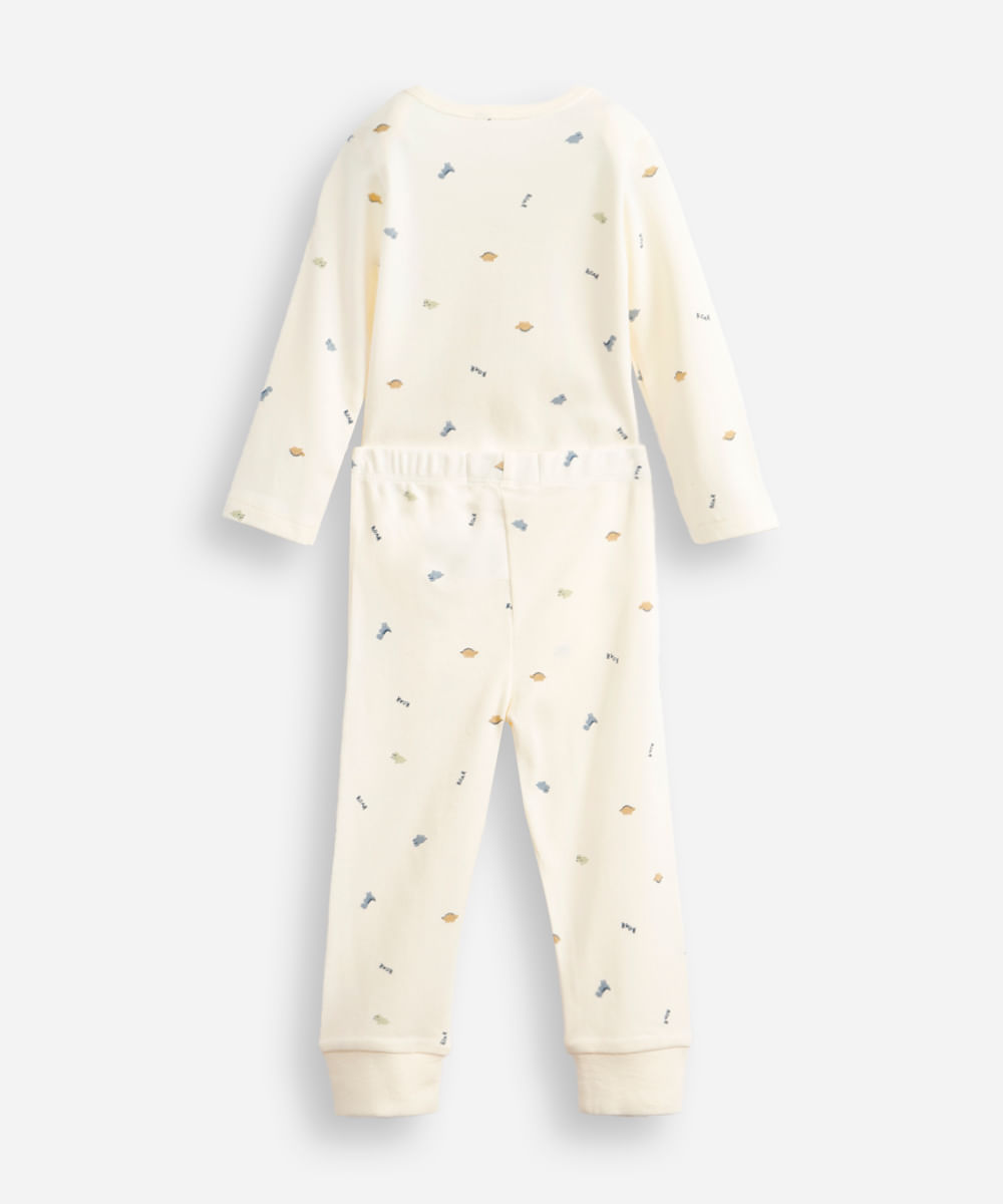 conjunto longo infantil de algodão dino off white