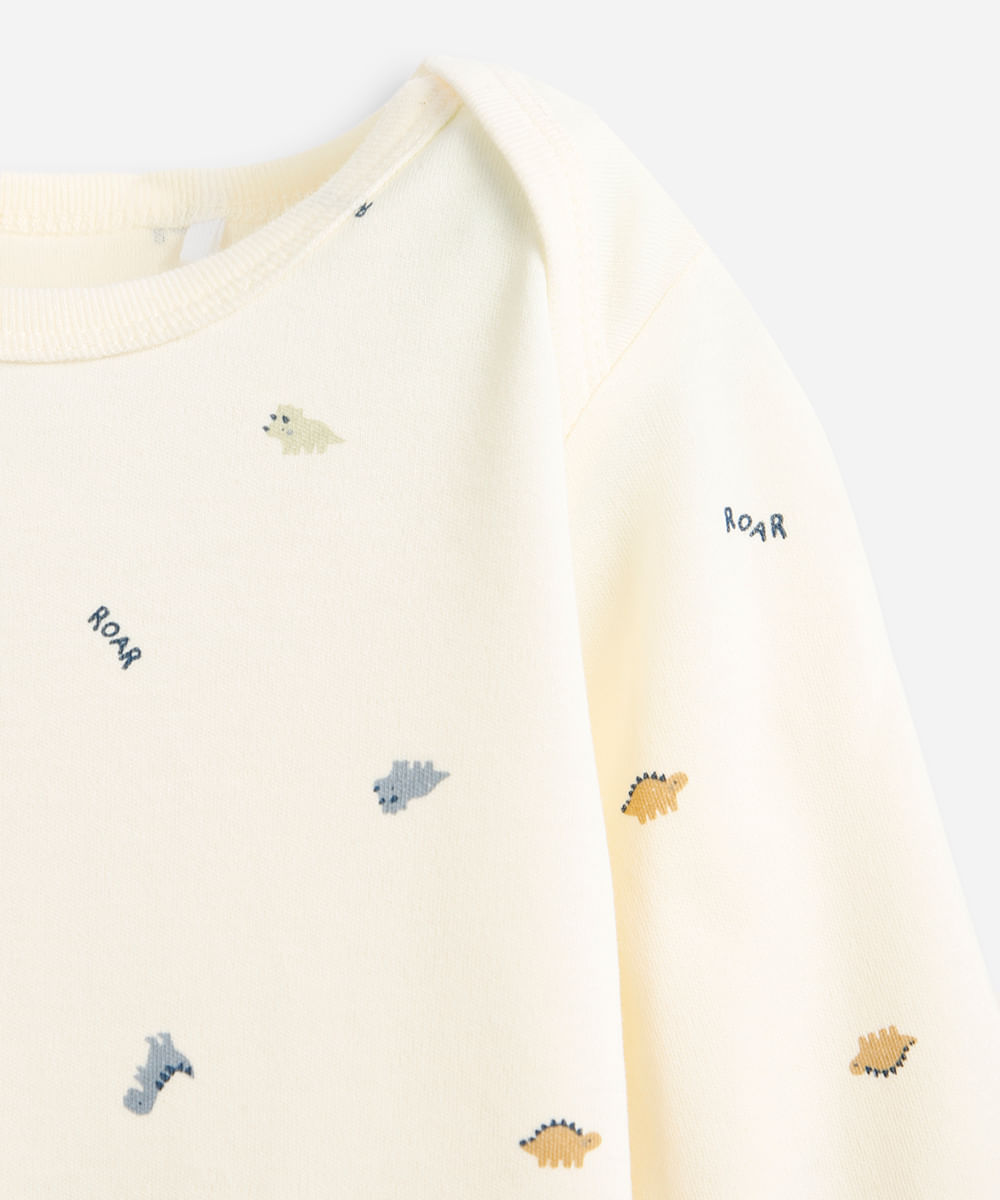 conjunto longo infantil de algodão dino off white