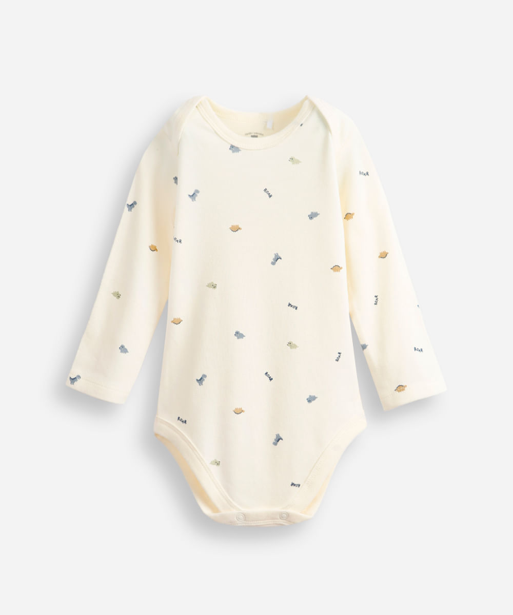 conjunto longo infantil de algodão dino off white