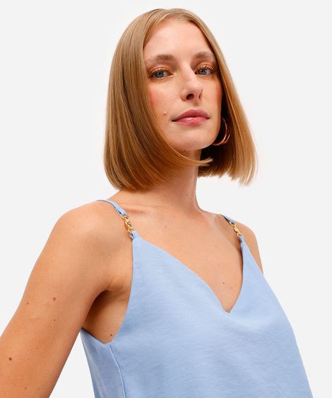 blusa feminina alça fina de viscose decote v azul