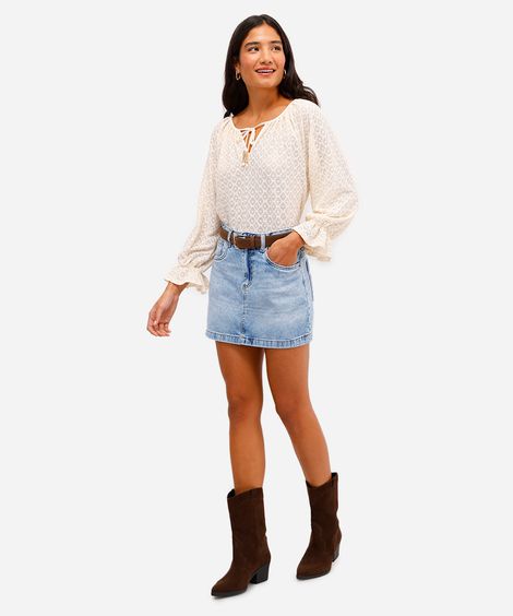 minissaia feminina jeans cintura alta azul