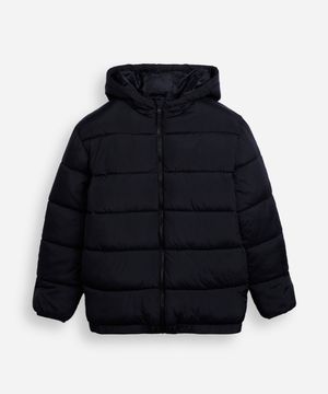 jaqueta puffer juvenil com capuz preto