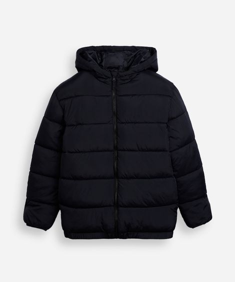 jaqueta puffer juvenil com capuz preto