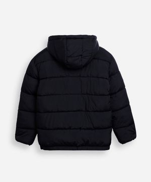 jaqueta puffer juvenil com capuz preto