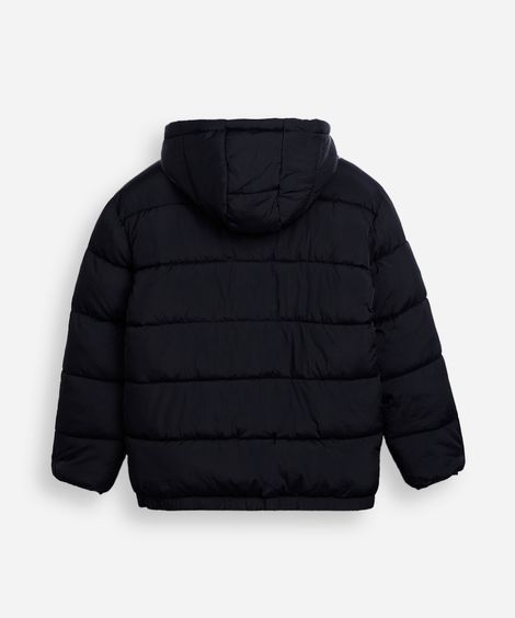 jaqueta puffer juvenil com capuz preto