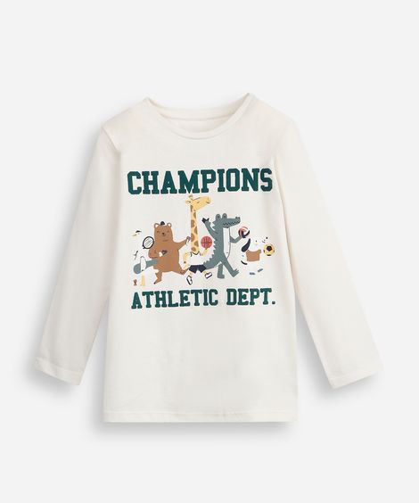 camiseta infantil de algodão manga longa bichinhos off white