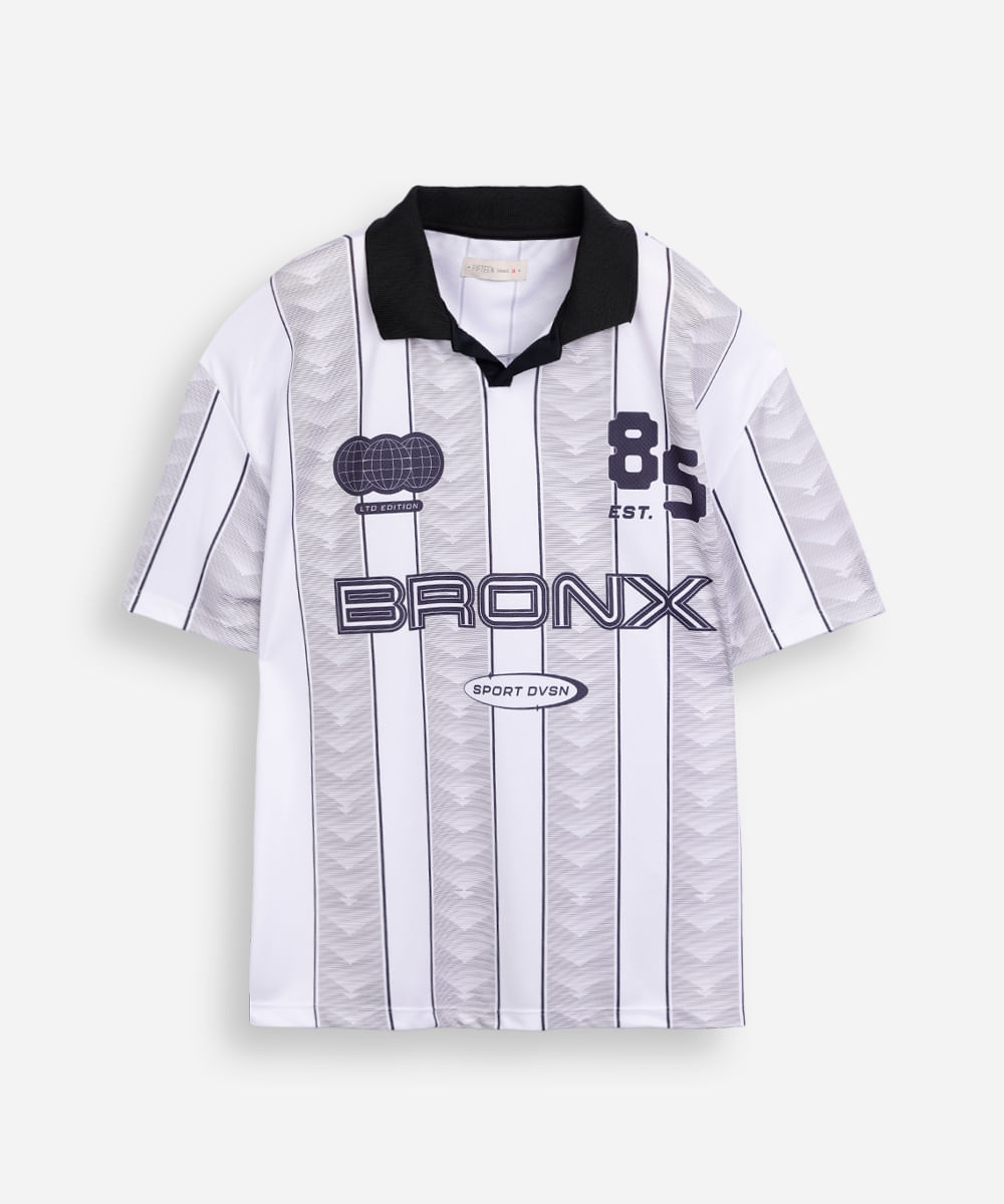 polo juvenil esportiva listrada off white