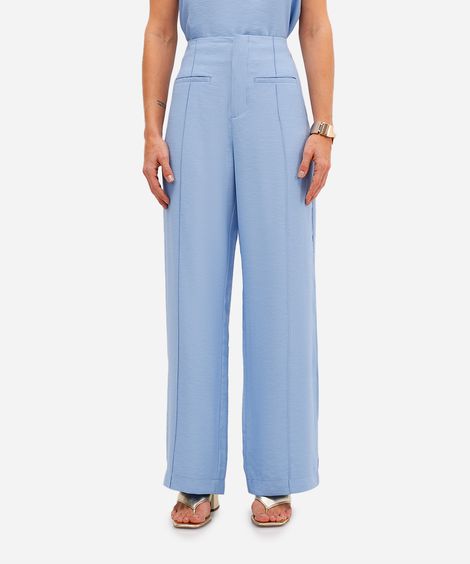calça feminina de alfaiataria em viscose azul