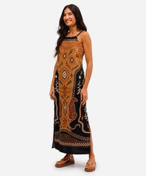 vestido midi feminino de algodão paisley preto