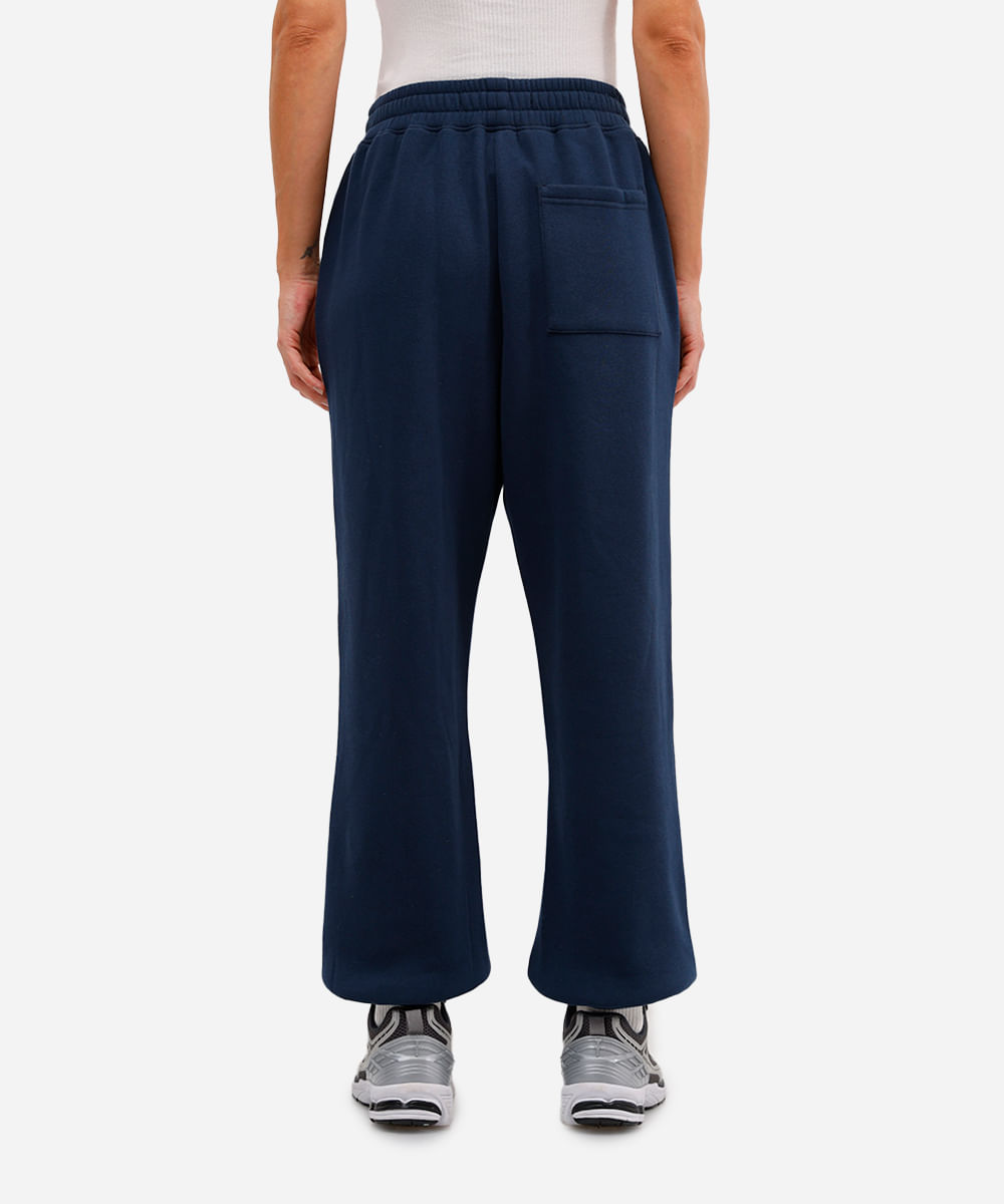 calça jogger feminina de moletom felpado com bordado azul