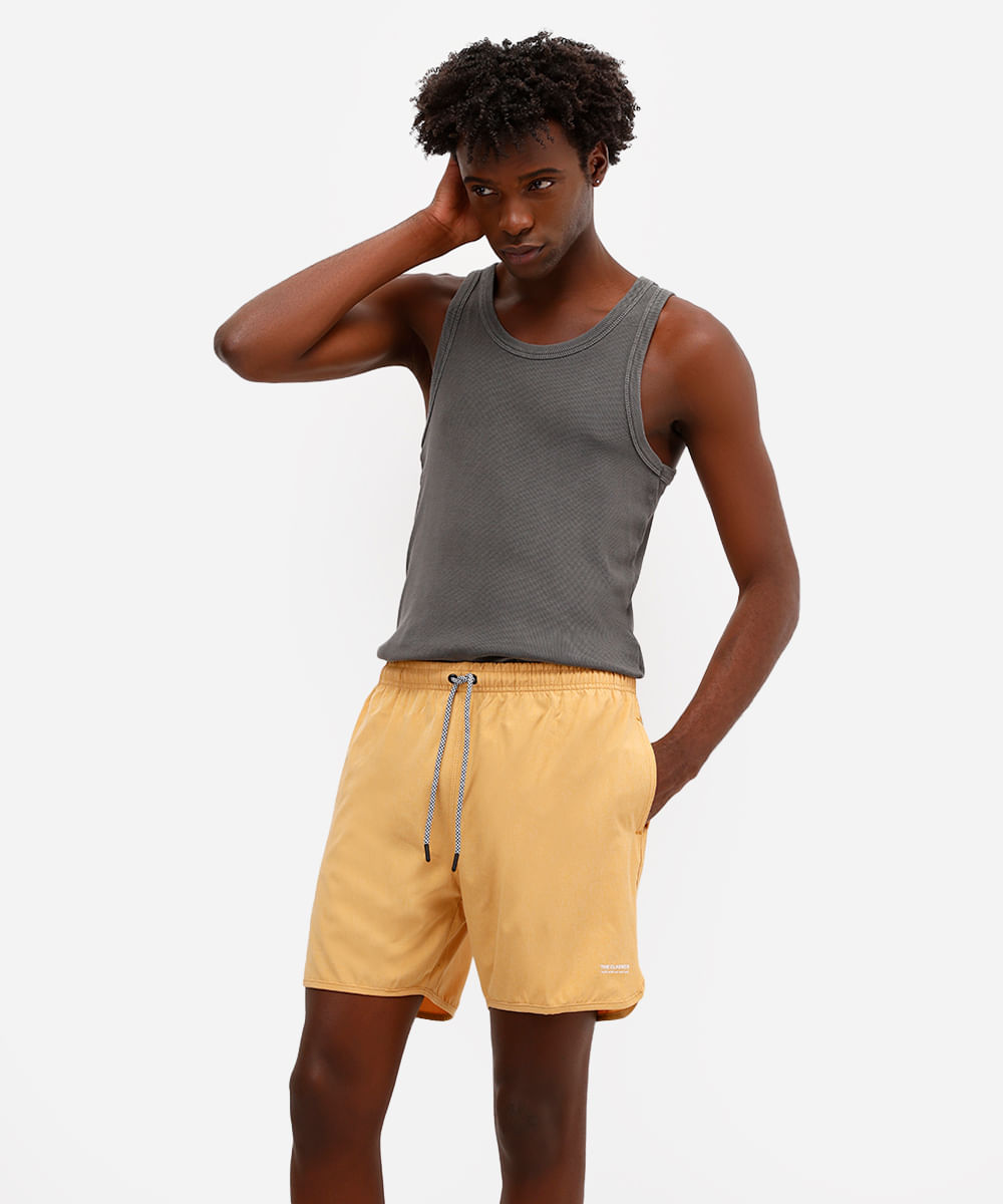 short masculino cós elástico amarelo
