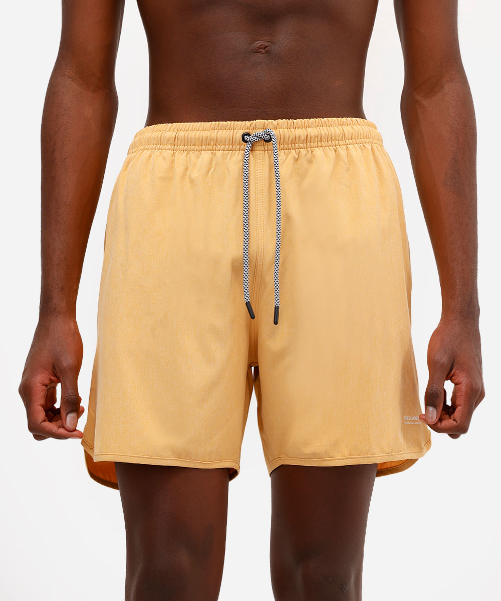 short masculino cós elástico amarelo