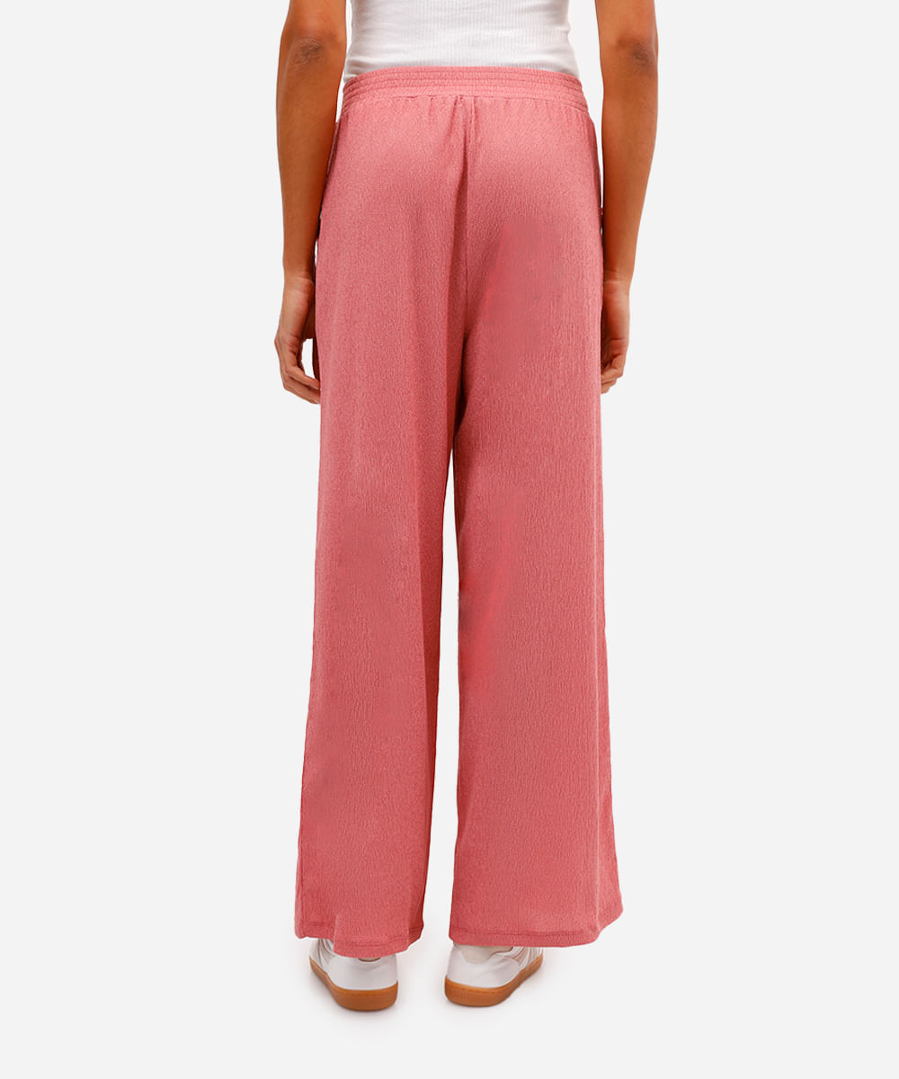 calça wide leg  feminina de malha texturizada rosa