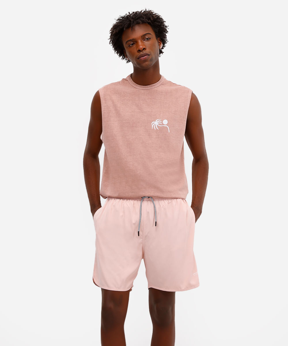 short masculino cós elástico rosa
