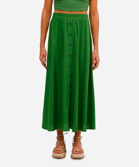 saia midi feminina com linho cós elástico verde