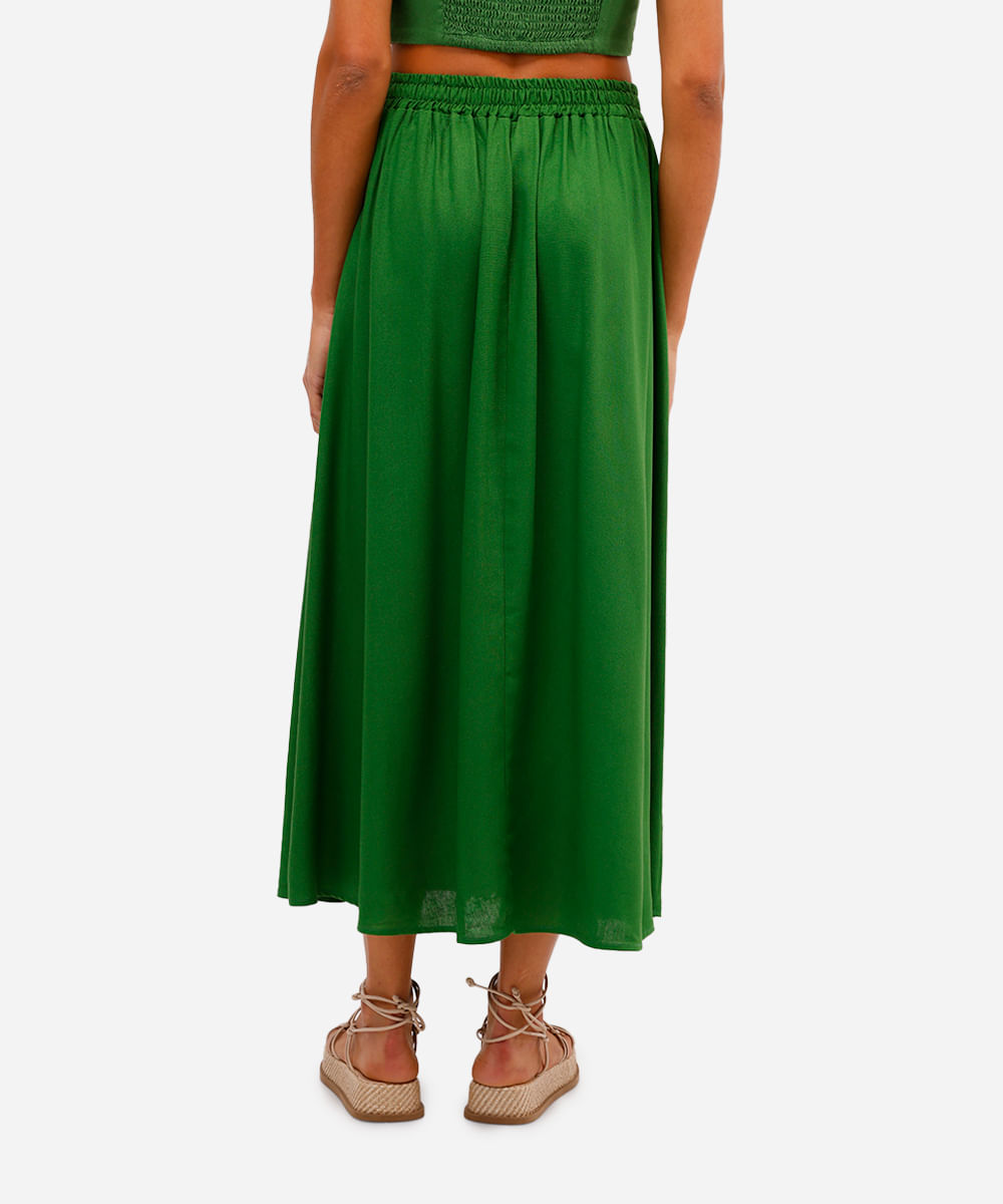 saia midi feminina com linho cós elástico verde