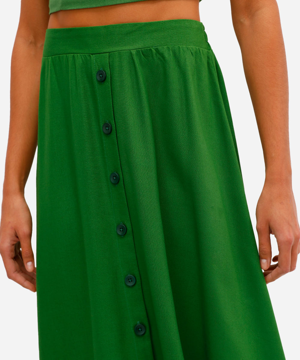 saia midi feminina com linho cós elástico verde