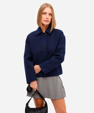 casaco feminino com bolsos texturizado - azul marinho