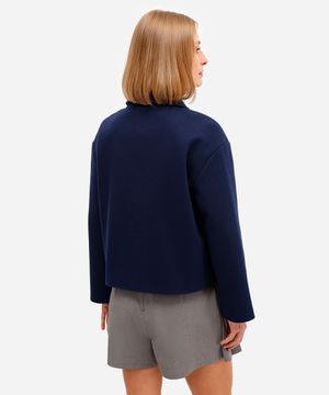 casaco feminino com bolsos texturizado - azul marinho