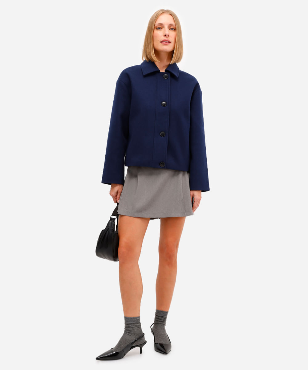 casaco feminino com bolsos texturizado - azul marinho