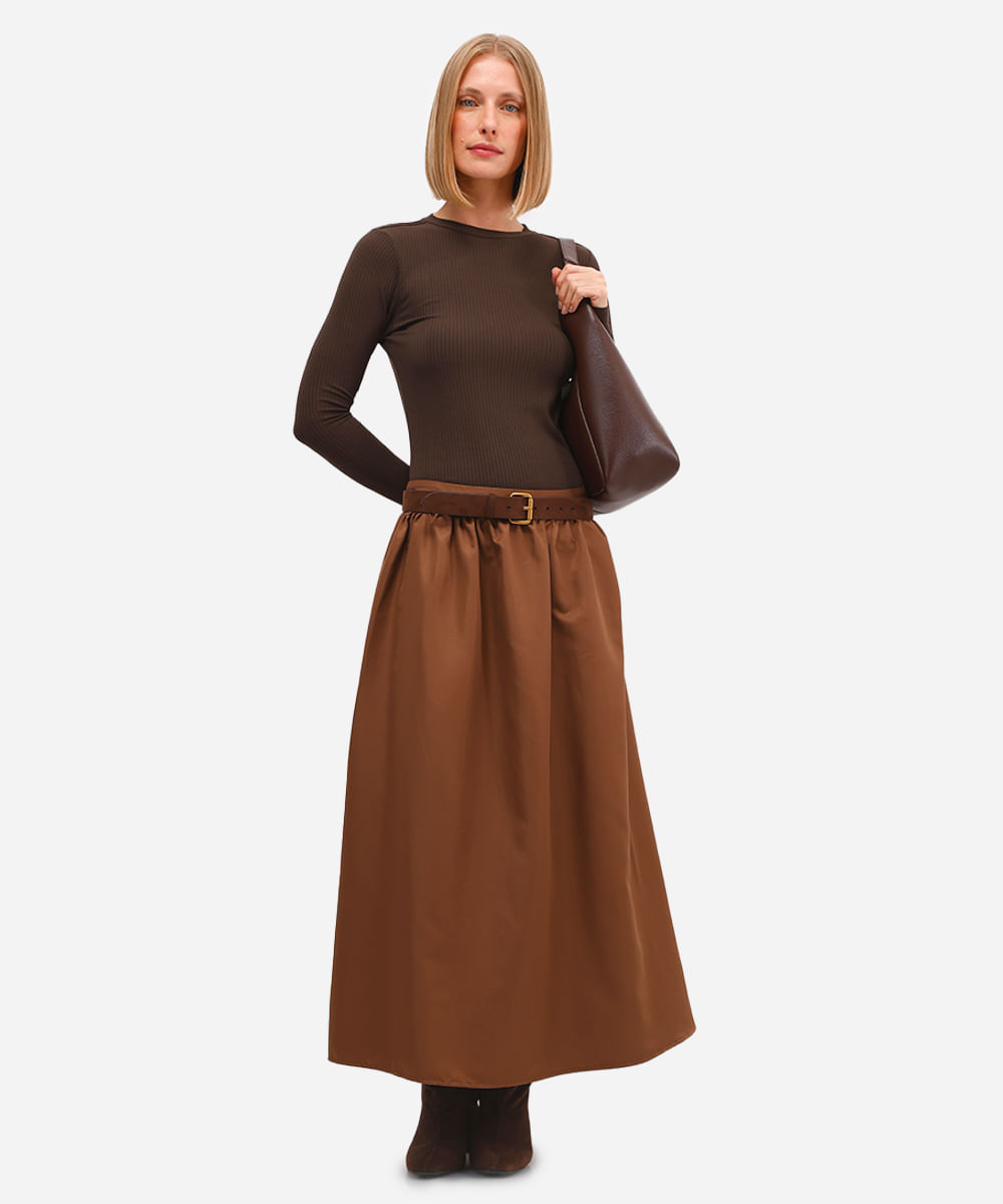 blusa feminina de viscose manga longa canelada marrom