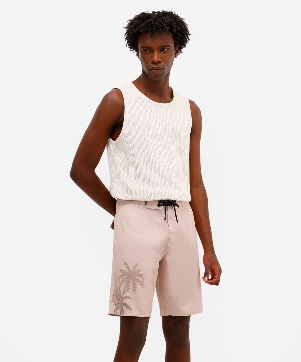 short boardshort masculino folhagem bege
