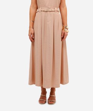 saia midi feminina de viscose com cinto bege