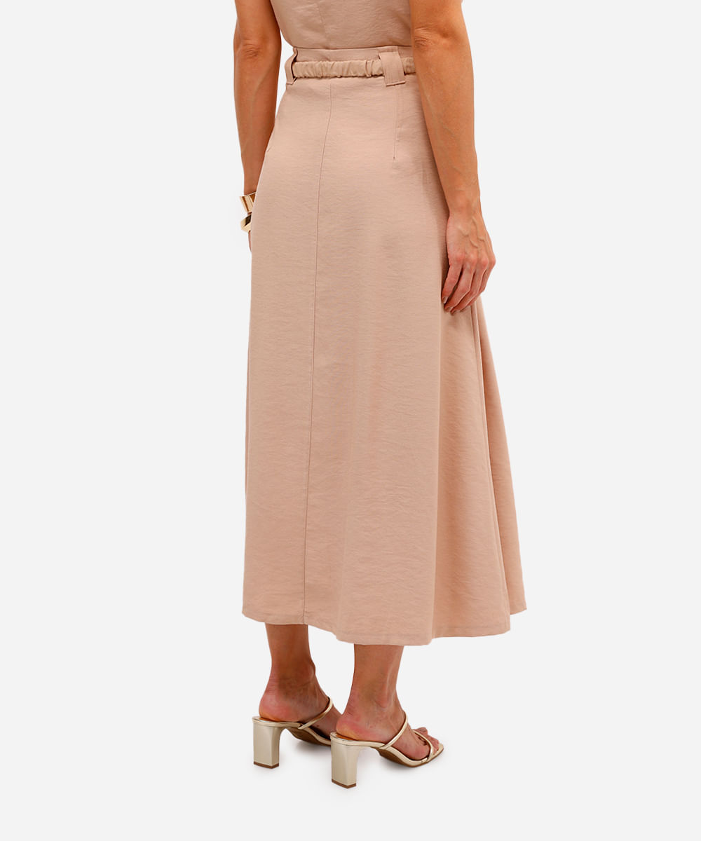 saia midi feminina de viscose com cinto bege