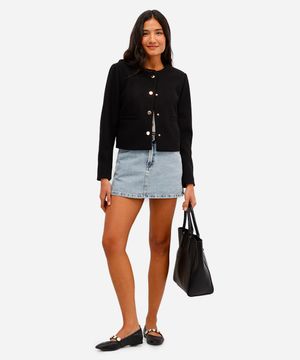 short saia feminino jeans com cinto azul