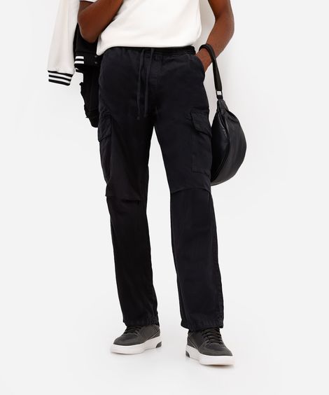 calça cargo masculina de sarja preta
