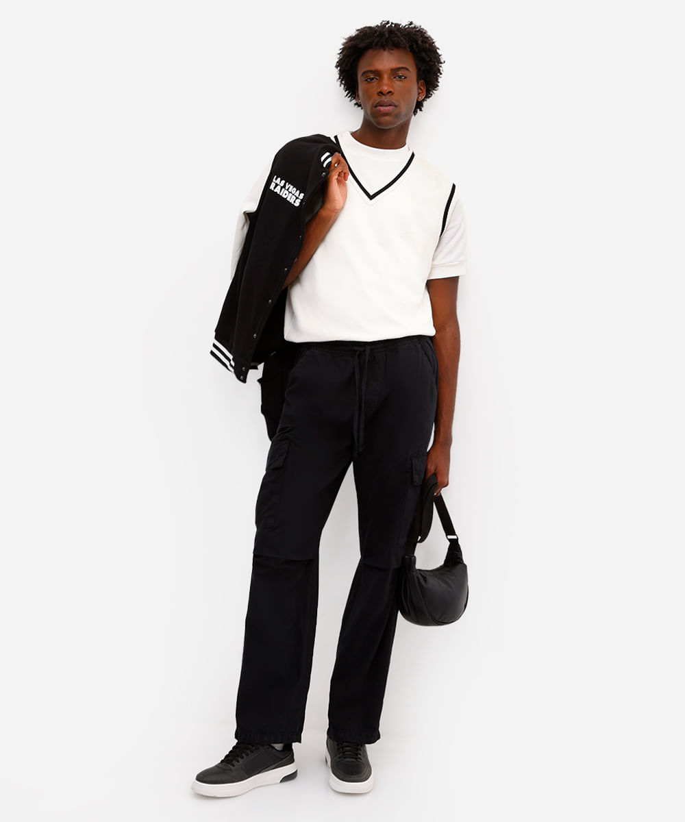 calça cargo masculina de sarja preta