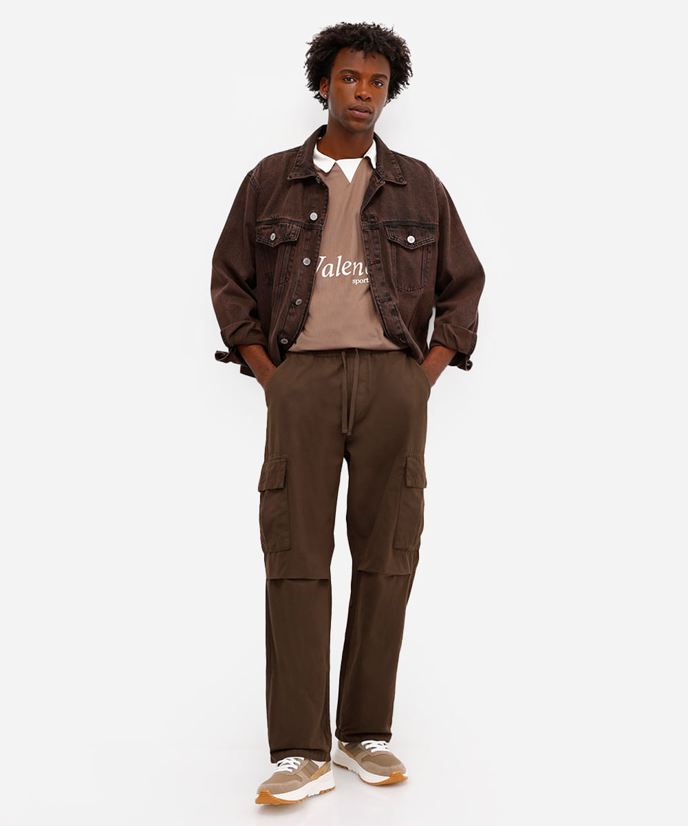 calça cargo masculina de sarja marrom