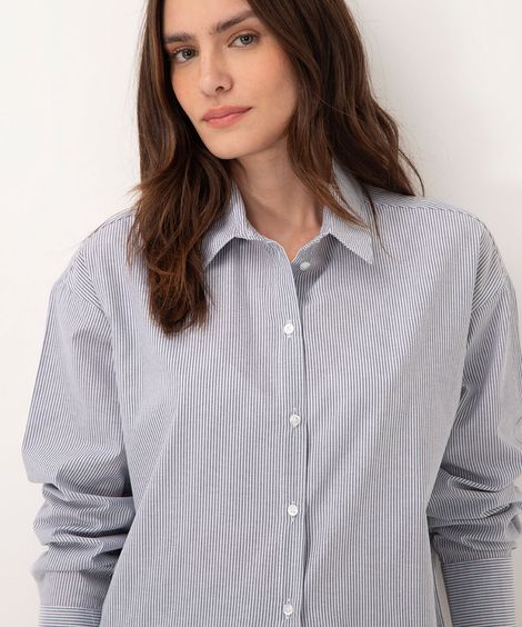 camisa listrada manga longa azul médio